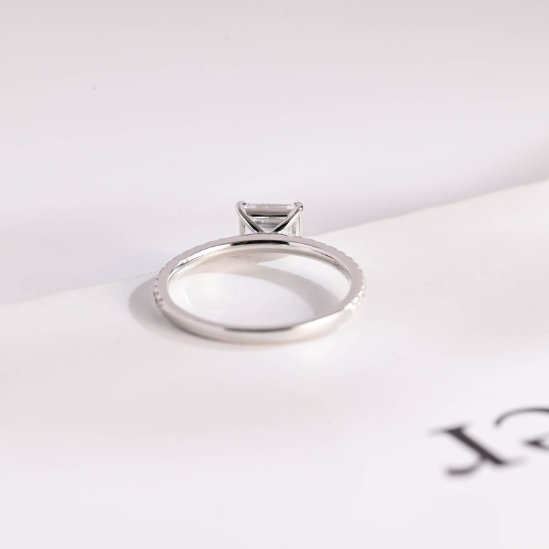 Stunning 0.5 - 1.5 CT Emerald Moissanite Engagement Ring with Pave Design 5