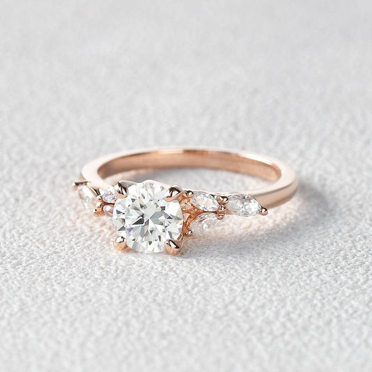 1 CT Round Cluster Lab Grown Diamond Engagement Ring