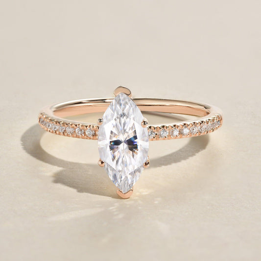 1 CT Marquise Pave Lab Grown Diamond Engagement Ring